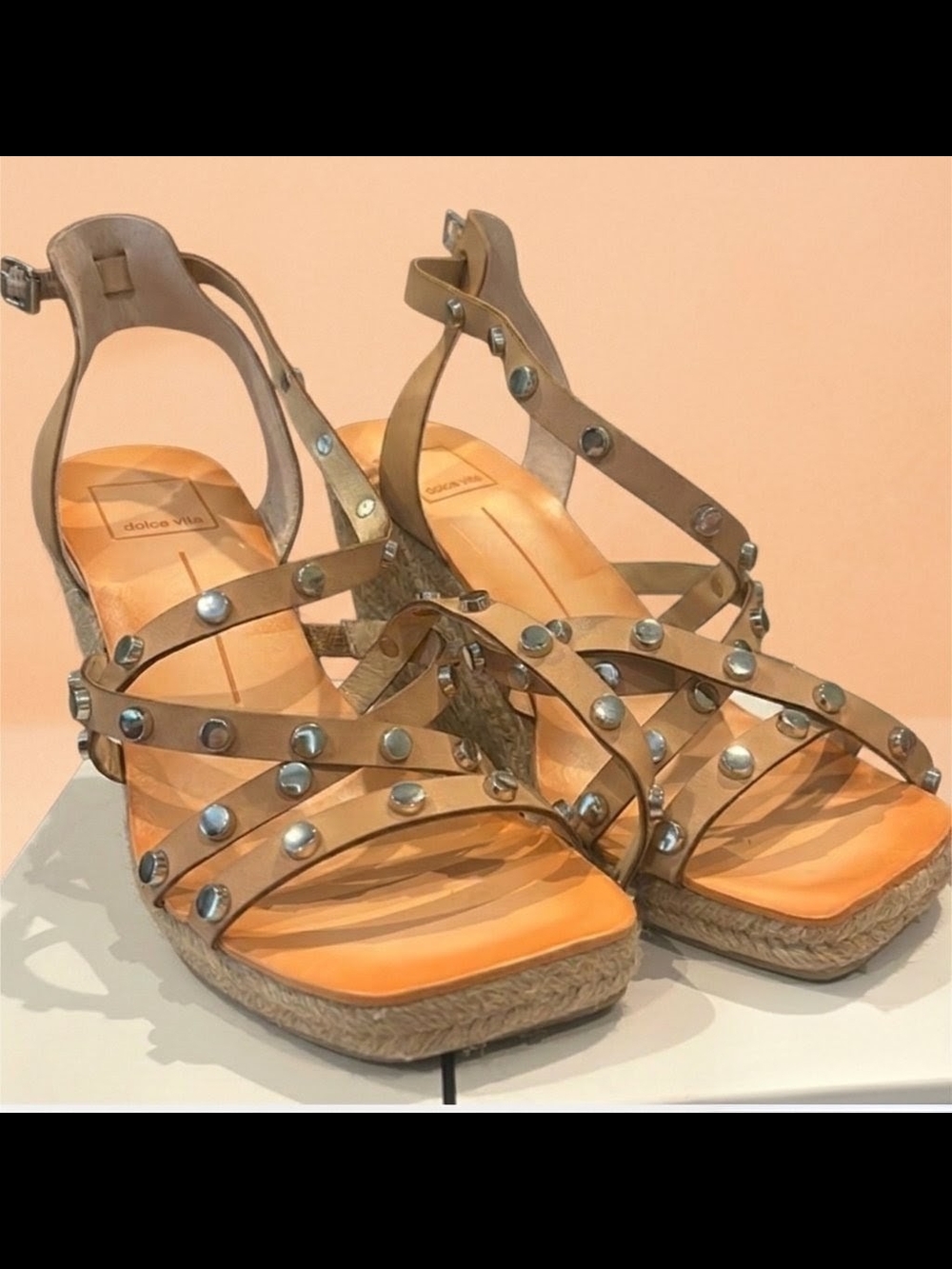Dolce Vita Tan Studded Espadrille Wedge Sandals